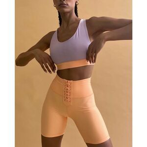 WeWoreWhat Lavender Sports Bra & Peach Bike Shorts Set